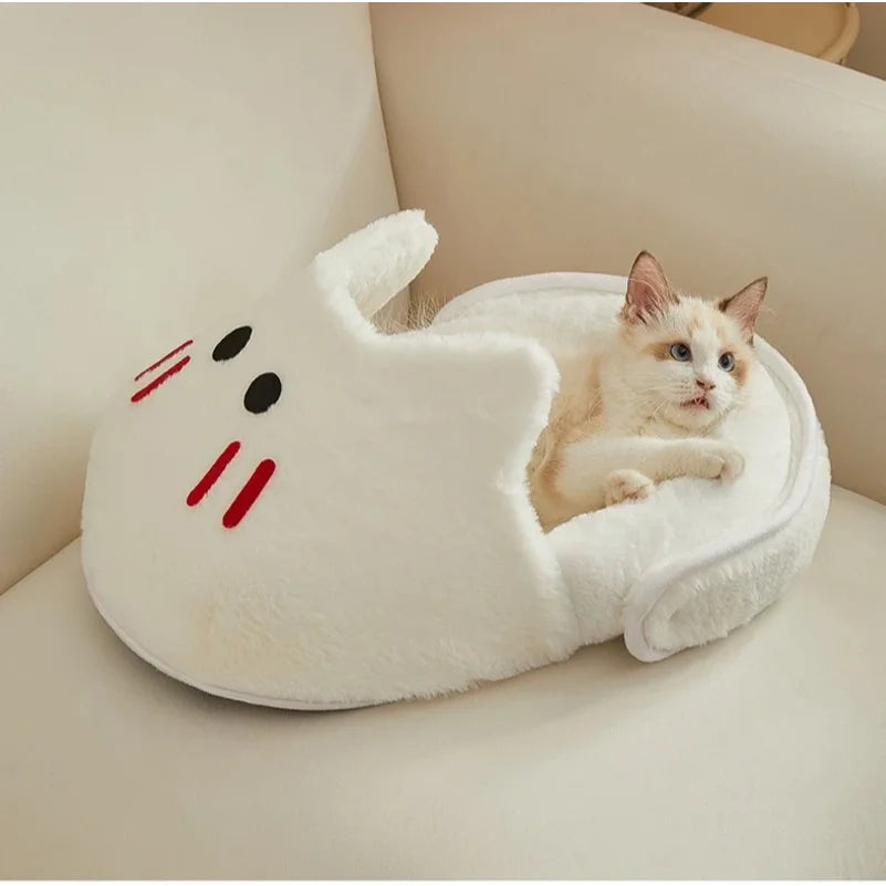 Semi-Enclosed Cat Kennel - Warm Slipper-Shape Bed for All Seasons