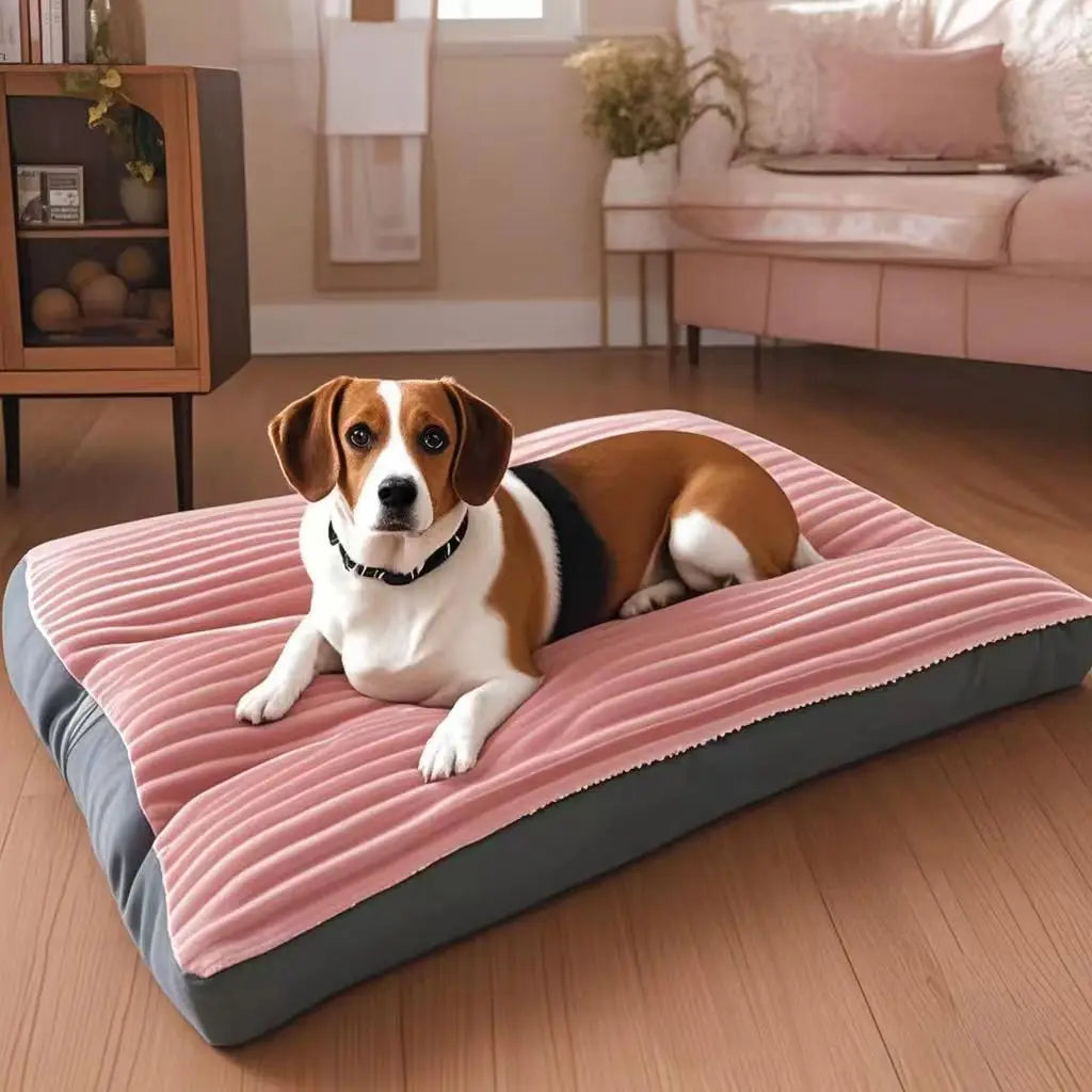 Washable Corduroy Dog Bed - Deep Sleep Cushion for Small to Large Dogs