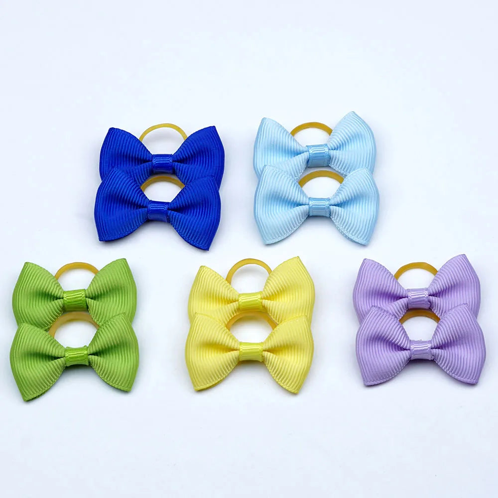 Dog Hair Bows 5 Pairs - Elastic Grooming Bands for Puppies and Cats