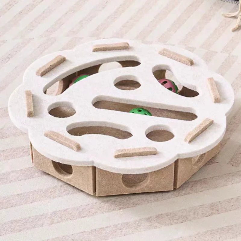 Cat Puzzle Maze Box - Felt Interactive Toy with Bell Balls