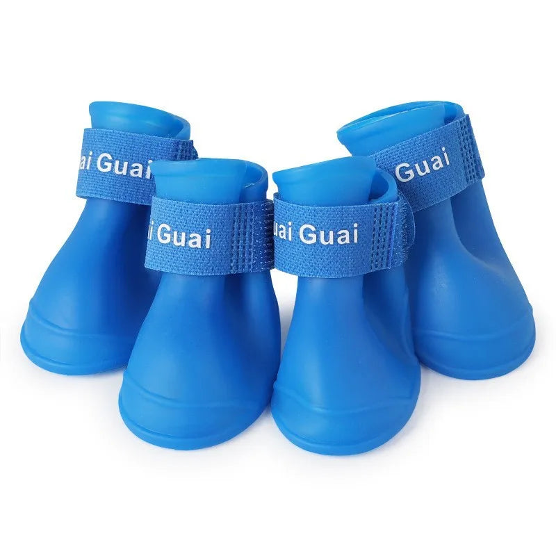 Waterproof Dog Rain Boots 4 Pack - Anti-Slip Rubber Ankle Shoes