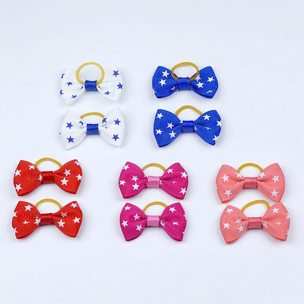 Dog Hair Bows 5 Pairs - Elastic Grooming Bands for Puppies and Cats