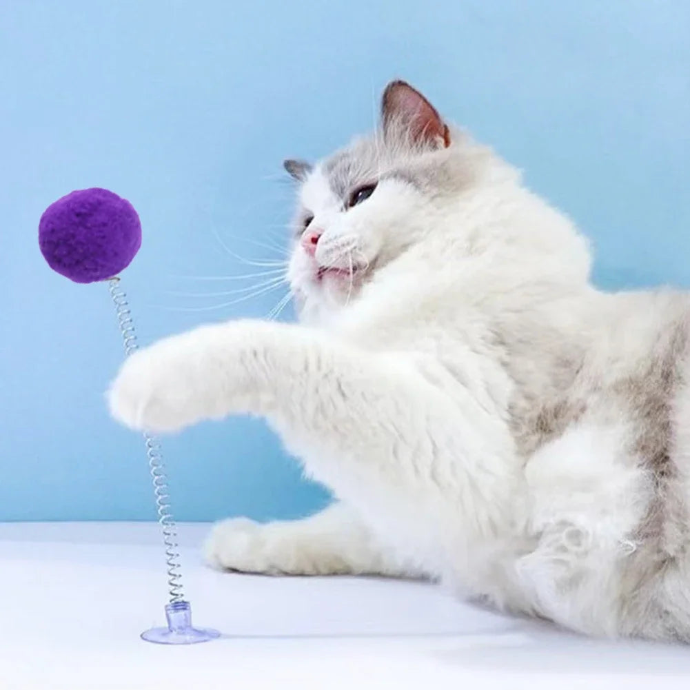 Cat Feather Spring Toy with Suction Cup - Interactive Teaser Wand