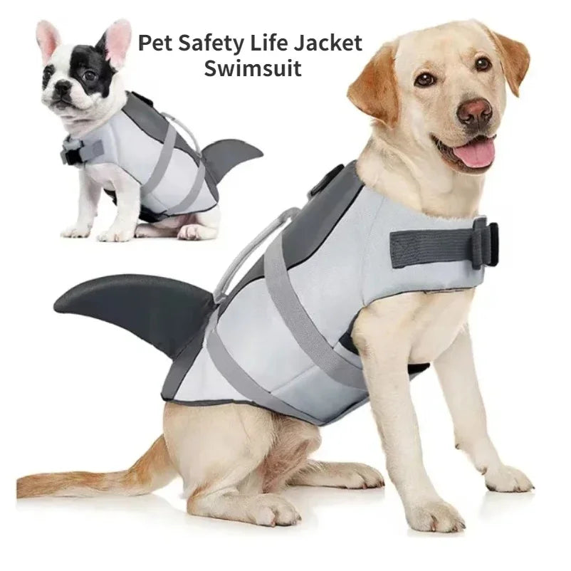 Shark Dog Life Jacket - High Buoyancy Swim Vest with Rescue Handle