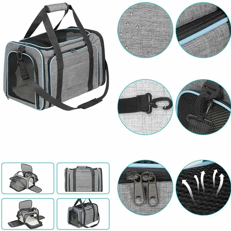 Expandable Pet Carrier Bag - Foldable Mesh Travel Tote for Cats