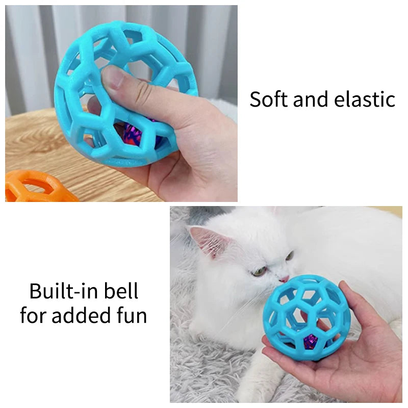 Natural Rubber Dog Ball with Bell - Geometric Dental Chew Toy