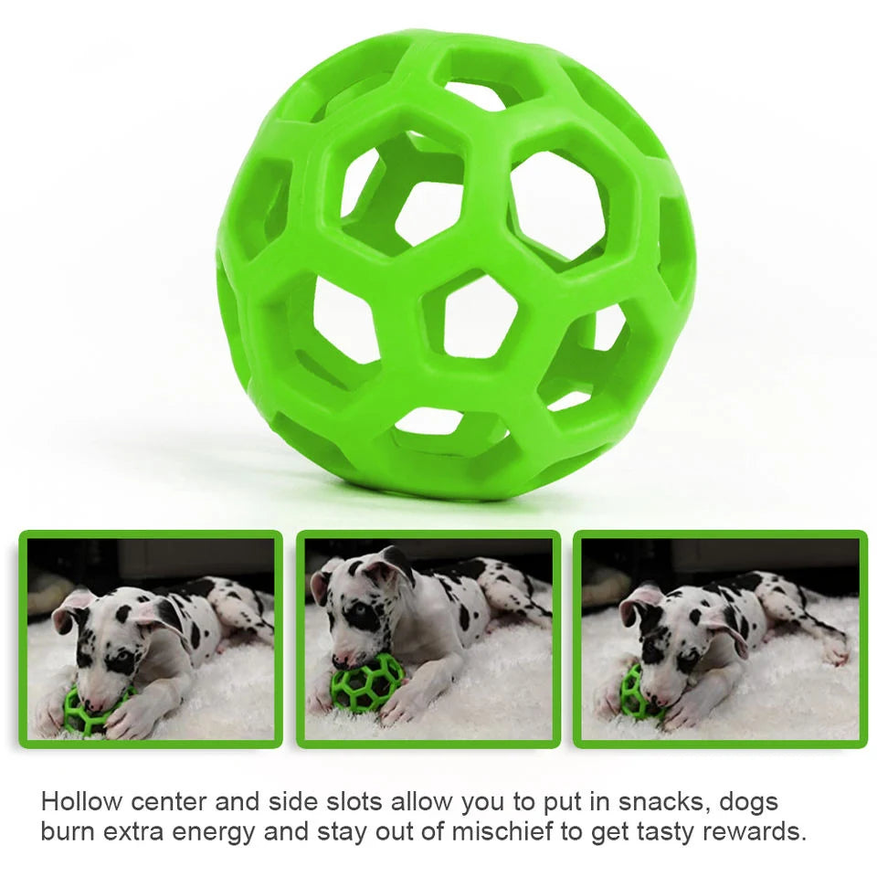 Natural Rubber Dog Ball with Bell - Geometric Dental Chew Toy