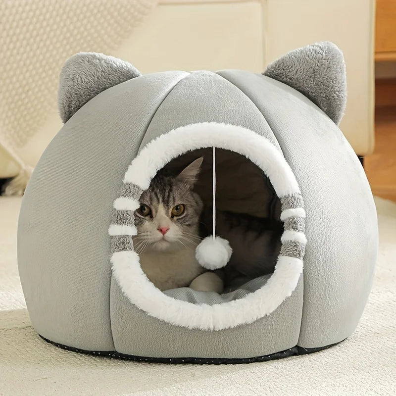 Deep Sleeping Cat Cave Bed - Soft Enclosed Nest with Cushion Mat