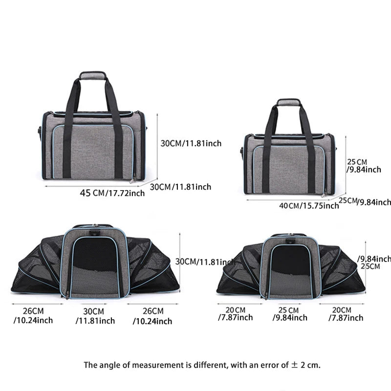 Expandable Pet Carrier Bag - Foldable Mesh Travel Tote for Cats