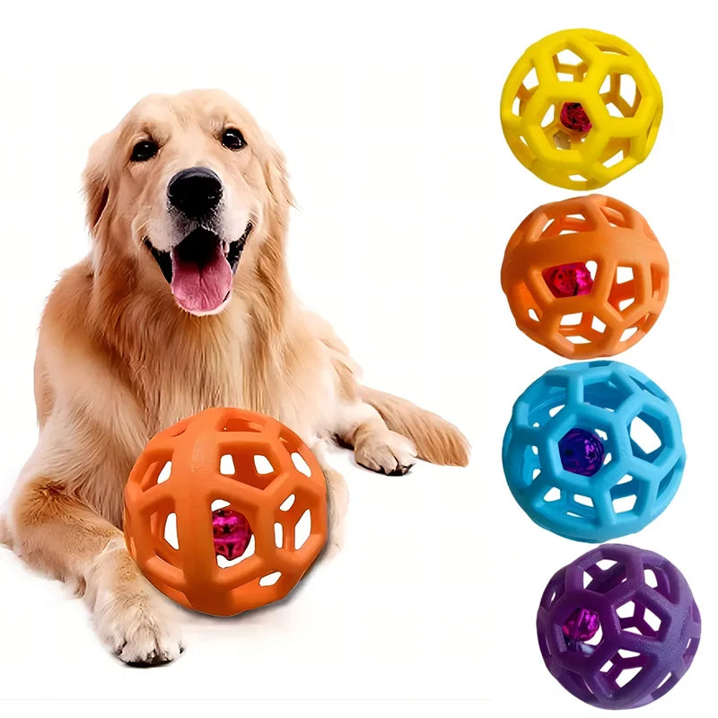 Natural Rubber Dog Ball with Bell - Geometric Dental Chew Toy