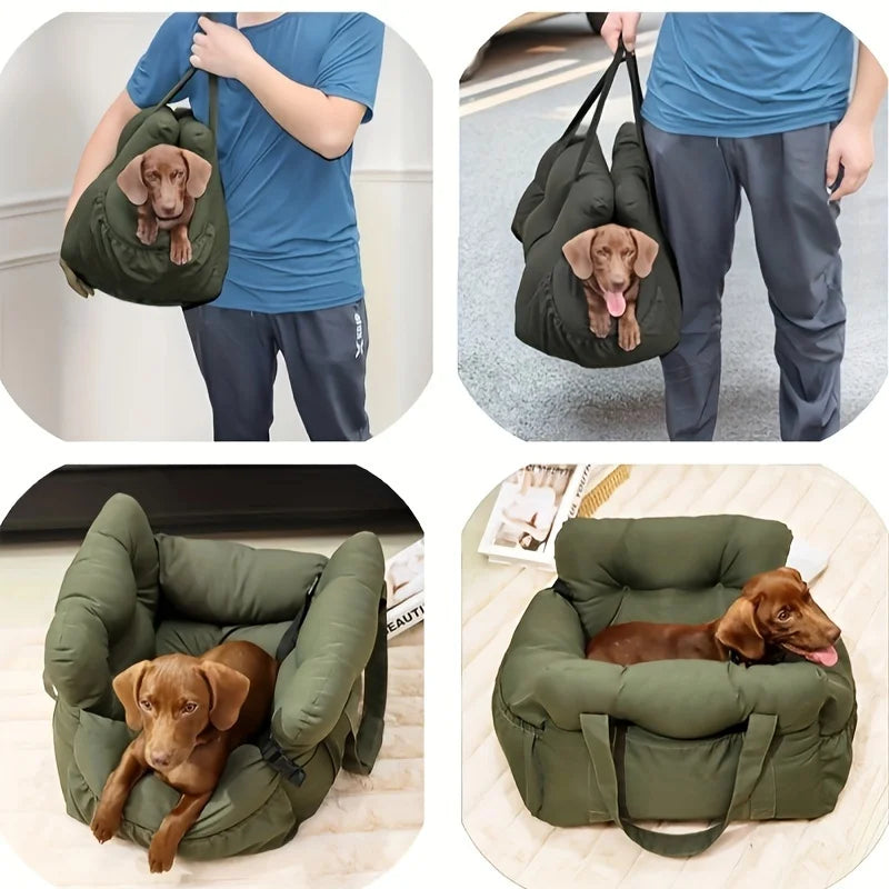 Dog Car Seat with Safety Belt - Non-Slip Washable Travel Bed