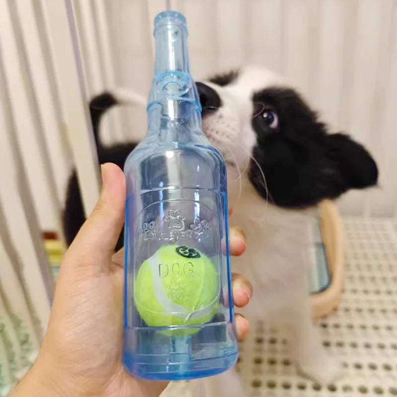 Beer Bottle Dog Toy with Tennis Ball - TPR Squeaky Chew