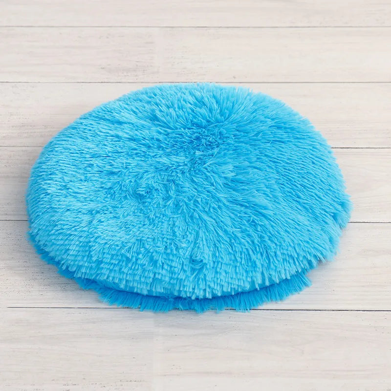 Round Plush Cat Bed - Soft Fleece Sleeping Mat for Cats and Puppies