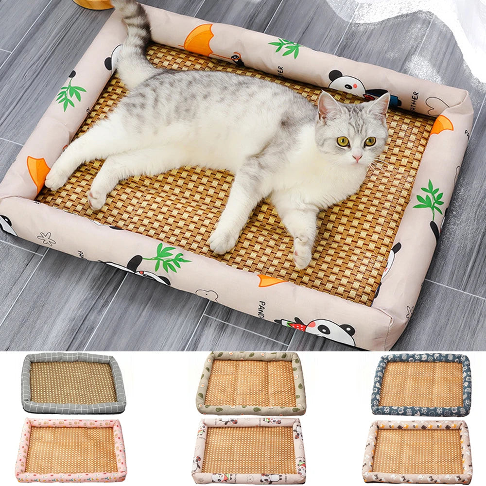Rattan Cooling Dog Bed - Breathable Summer Sofa with Raised Sides