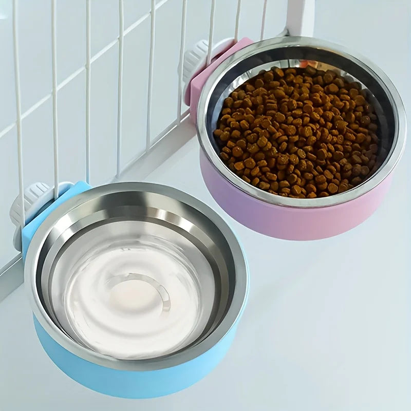 Hanging Cage Dog Bowl - Stainless Steel Double Bowl for Crates