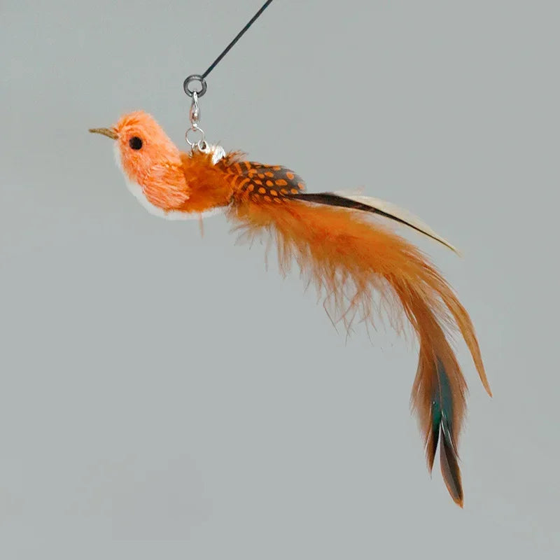 Bird Feather Cat Teaser Wand - Simulation Bird Stick Toy with Bell
