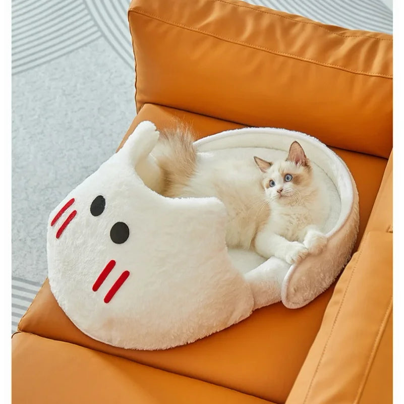 Semi-Enclosed Cat Kennel - Warm Slipper-Shape Bed for All Seasons