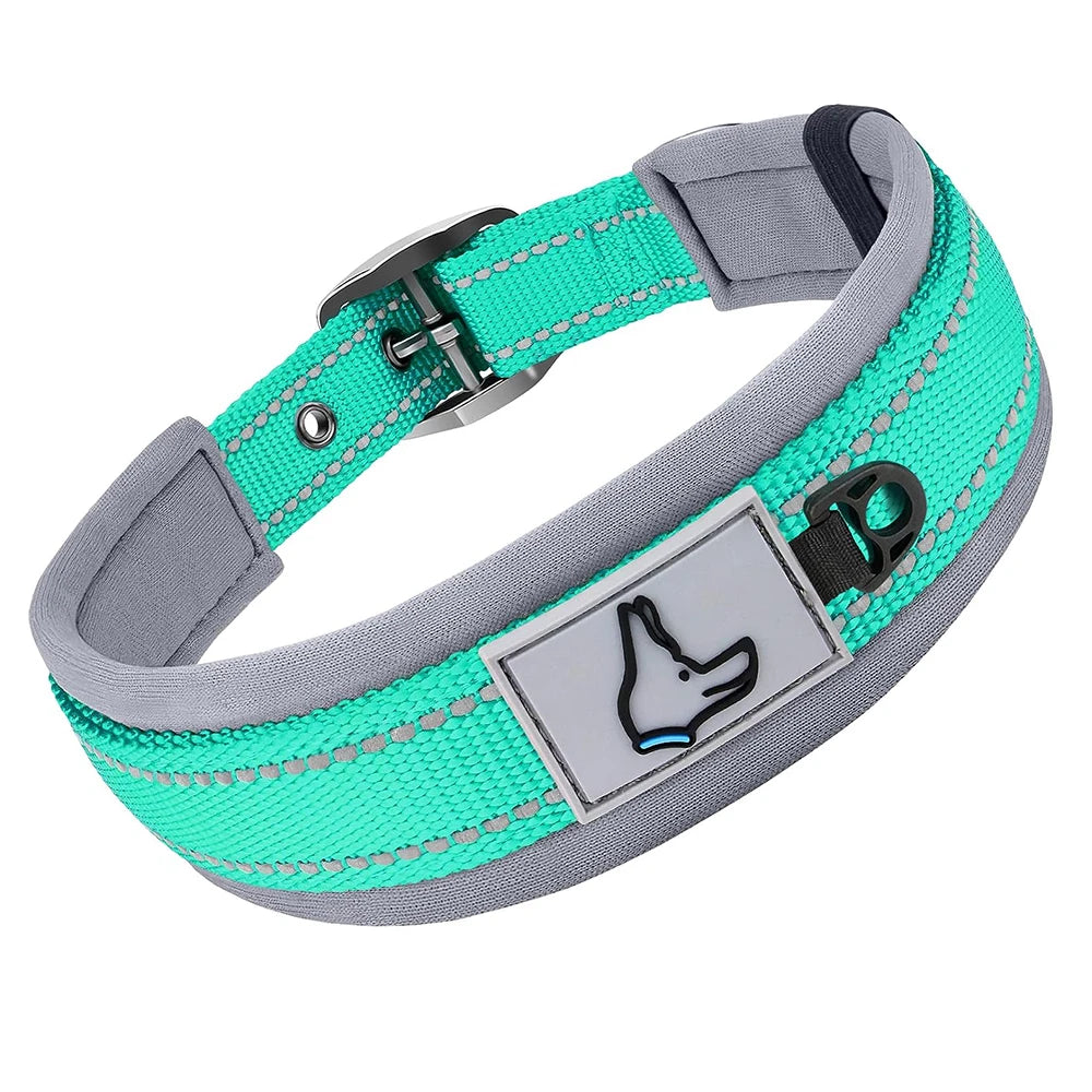Padded Reflective Dog Collar - Heavy Duty Neoprene Nylon Collar
