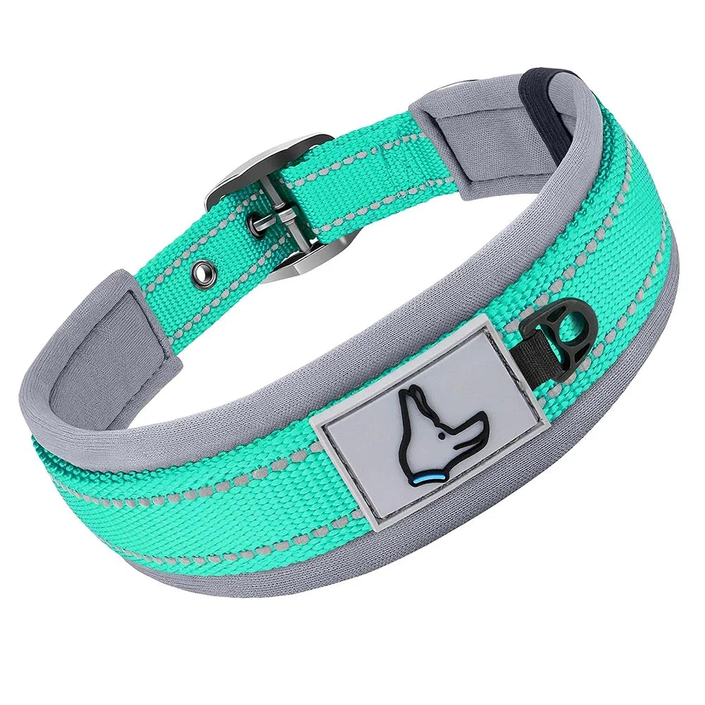 Padded Reflective Dog Collar - Heavy Duty Neoprene Nylon Collar