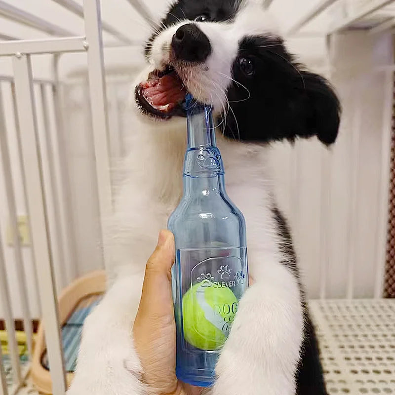 Beer Bottle Dog Toy with Tennis Ball - TPR Squeaky Chew