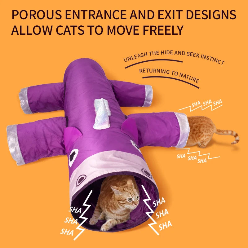 Unicorn Cat Tunnel Toy - Large Collapsible Tunnel with 6 Exits