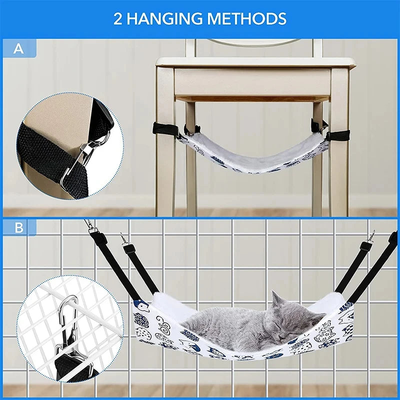 Hanging Cat Cage Hammock - Double-Sided Bed with Adjustable Straps
