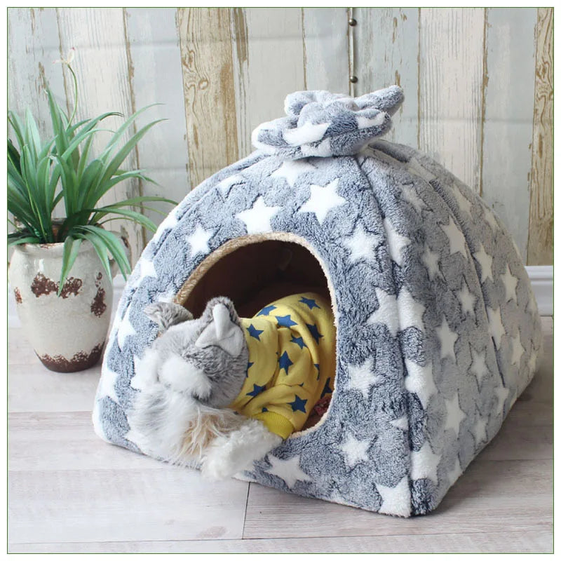 Winter Dog House Bed - Warm Kennel Nest with Removable Mat