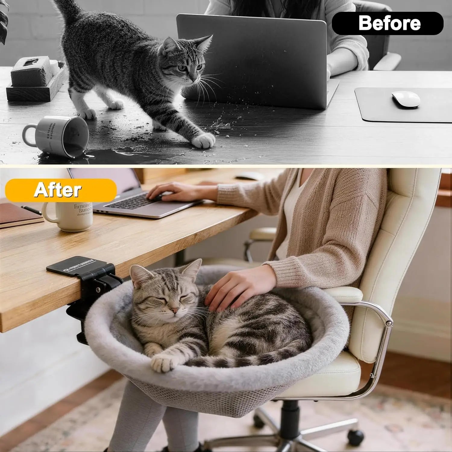 Foldable Cat Desk Bed - Space-Saving Hammock Perch for Home Office