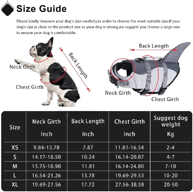 Shark Dog Life Jacket - High Buoyancy Swim Vest with Rescue Handle
