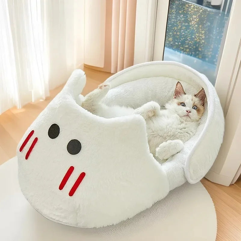 Semi-Enclosed Cat Kennel - Warm Slipper-Shape Bed for All Seasons