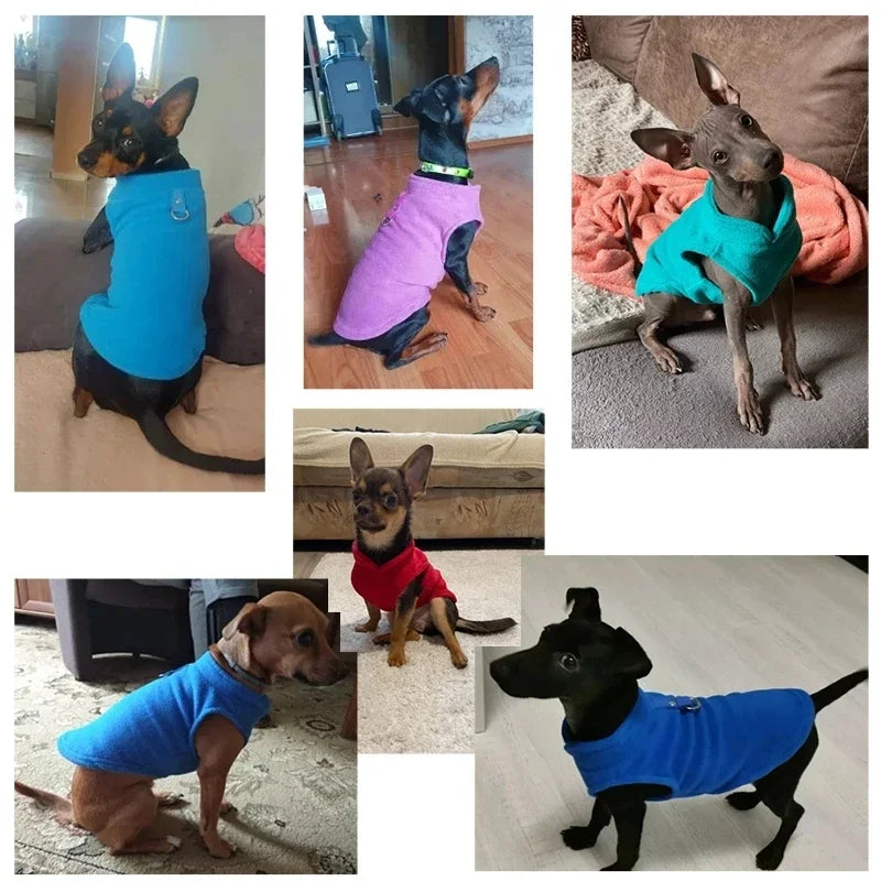Fleece Dog Vest with Built-In D-Ring - Warm Coat and Harness in One