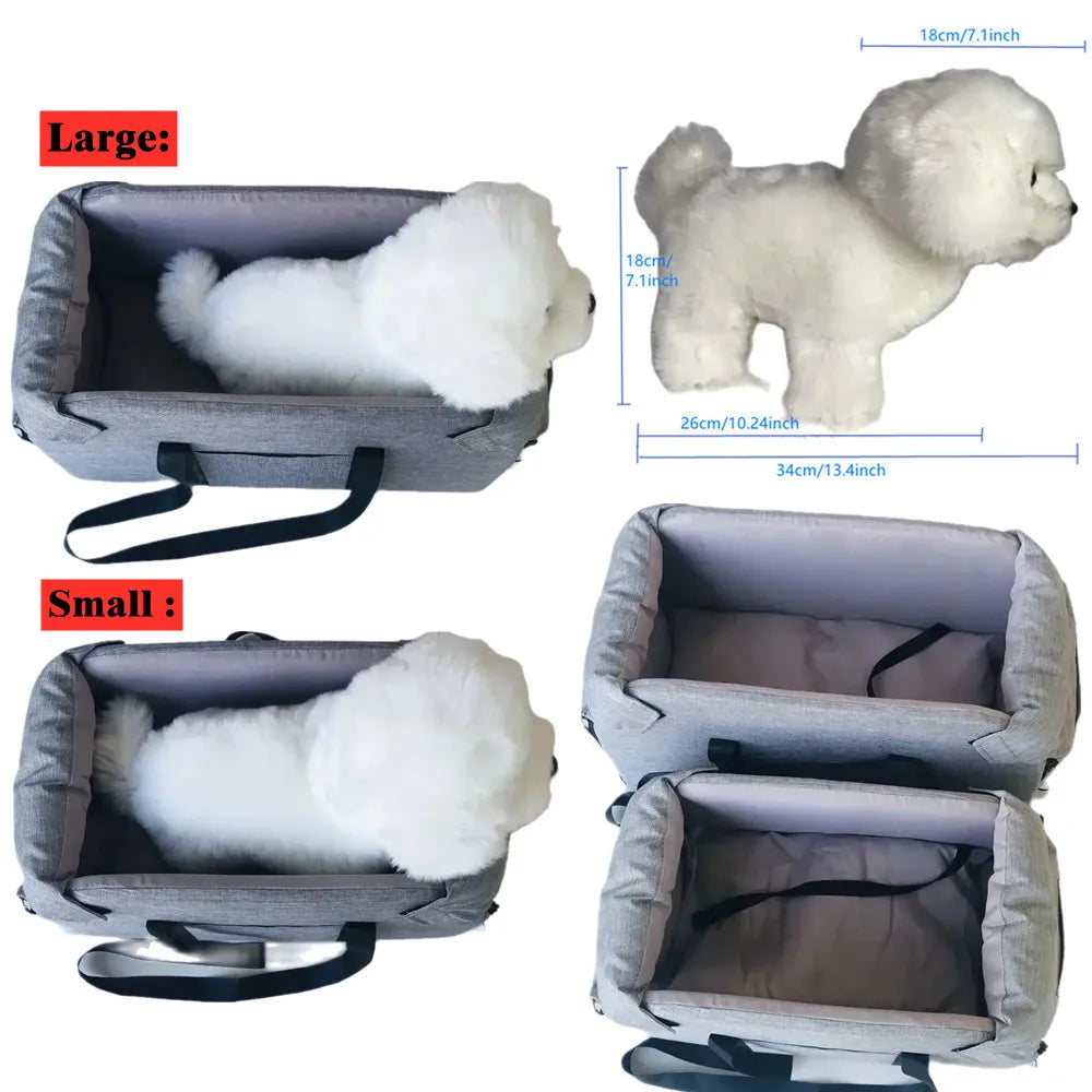 Center Console Dog Car Seat - Portable Travel Bed for Small Dogs