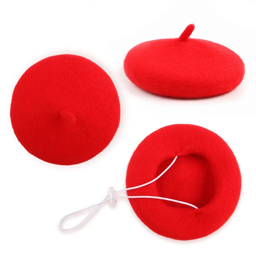 Wool Pet Beret - Adjustable Hat for Cats and Small Dogs