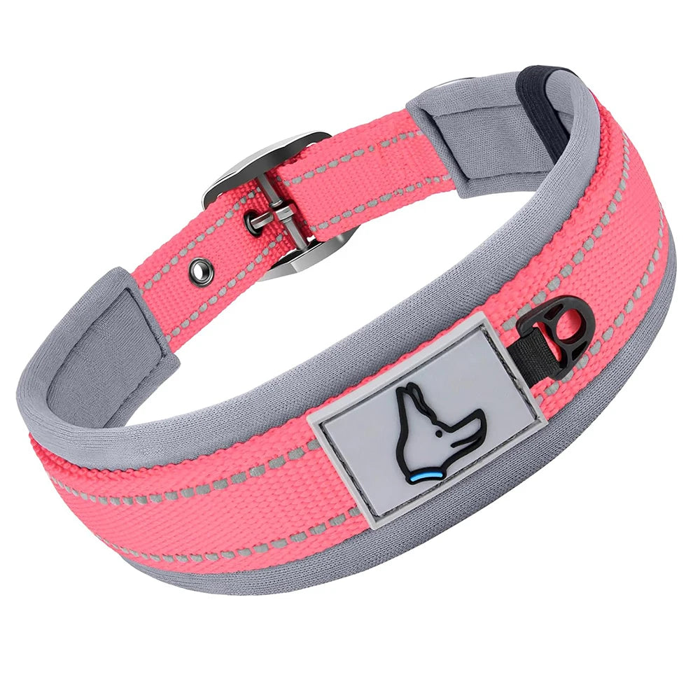 Padded Reflective Dog Collar - Heavy Duty Neoprene Nylon Collar