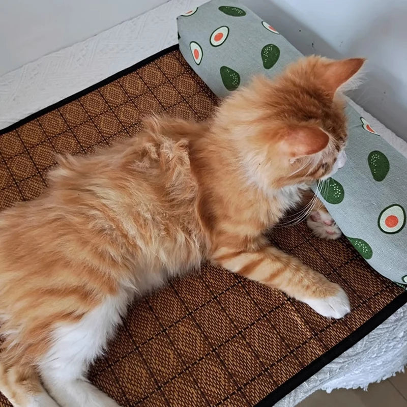 Rattan Cat Cooling Mat - Natural Woven Summer Bed for Cats and Dogs