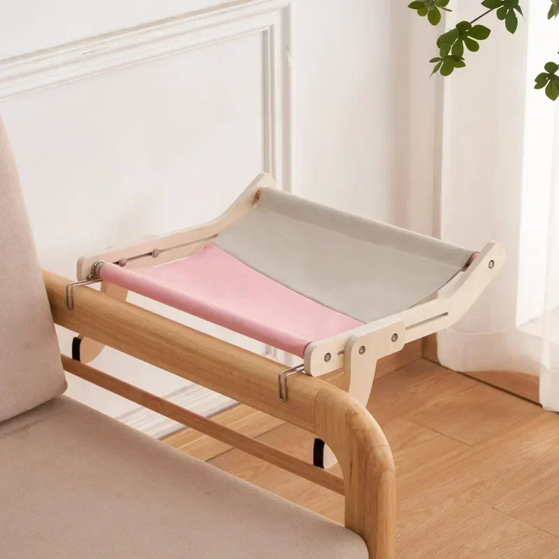 Wooden Cat Hammock - Cotton Canvas Hanging Bed with Plywood Frame