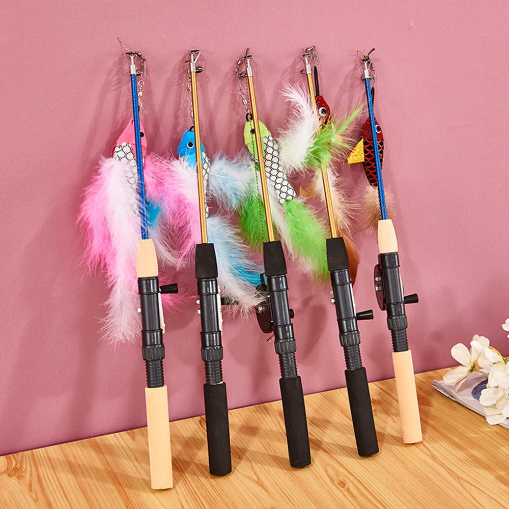 Retractable Fishing Rod Cat Toy - Telescopic Feather Teaser Wand