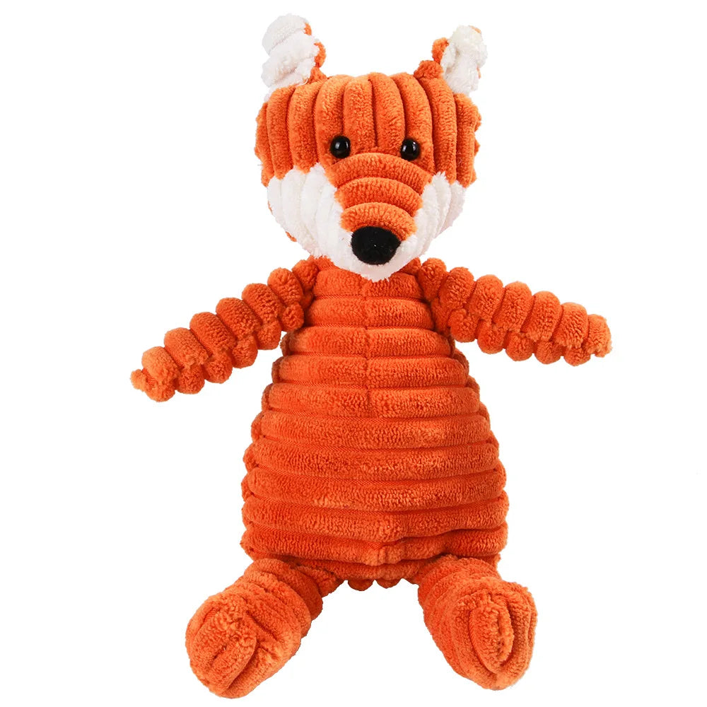 Corduroy Monkey and Pig Dog Toy - Squeaky Plush for Large Dogs