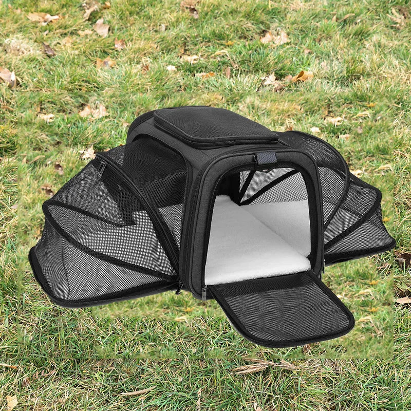 Expandable Pet Carrier Bag - Foldable Mesh Travel Tote for Cats