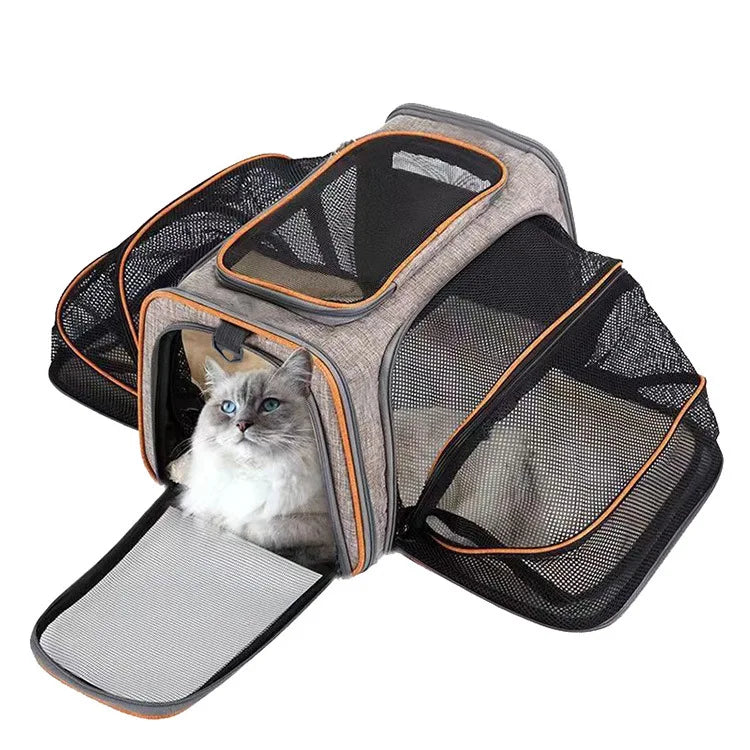 Expandable Pet Carrier Bag - Foldable Mesh Travel Tote for Cats