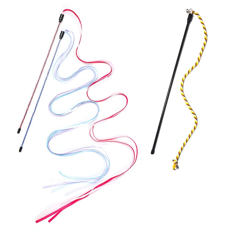 Satin Ribbon Cat Teaser Rod - Long Interactive Wand Toy for Kittens