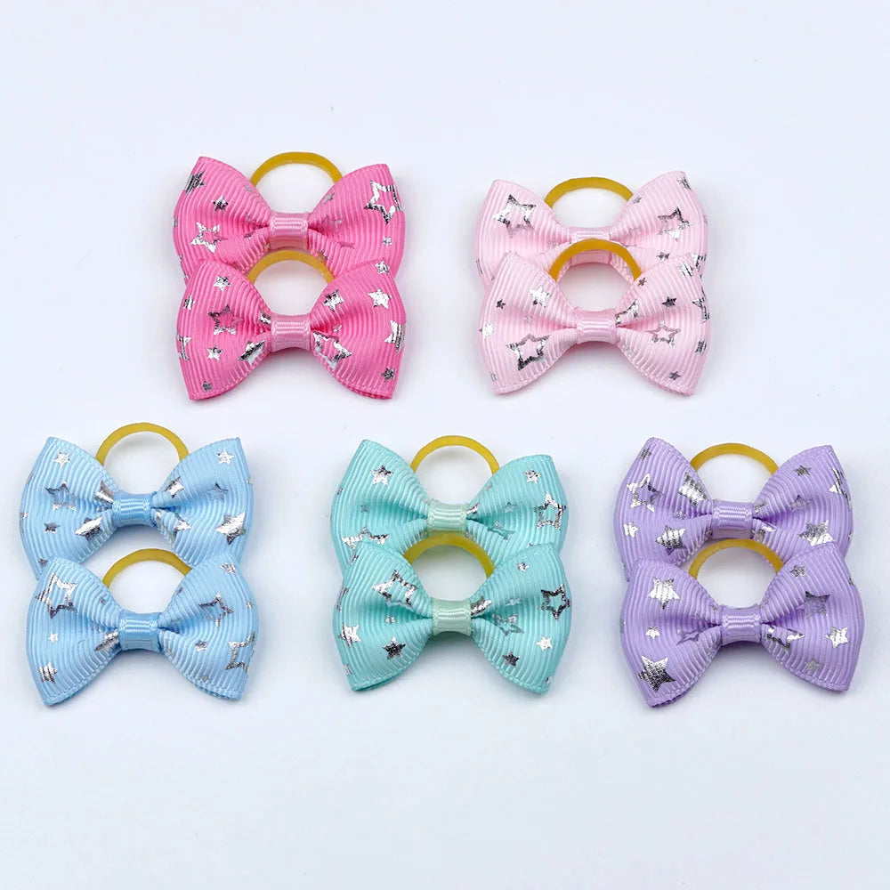 Dog Hair Bows 5 Pairs - Elastic Grooming Bands for Puppies and Cats