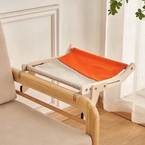 Wooden Cat Hammock - Cotton Canvas Hanging Bed with Plywood Frame
