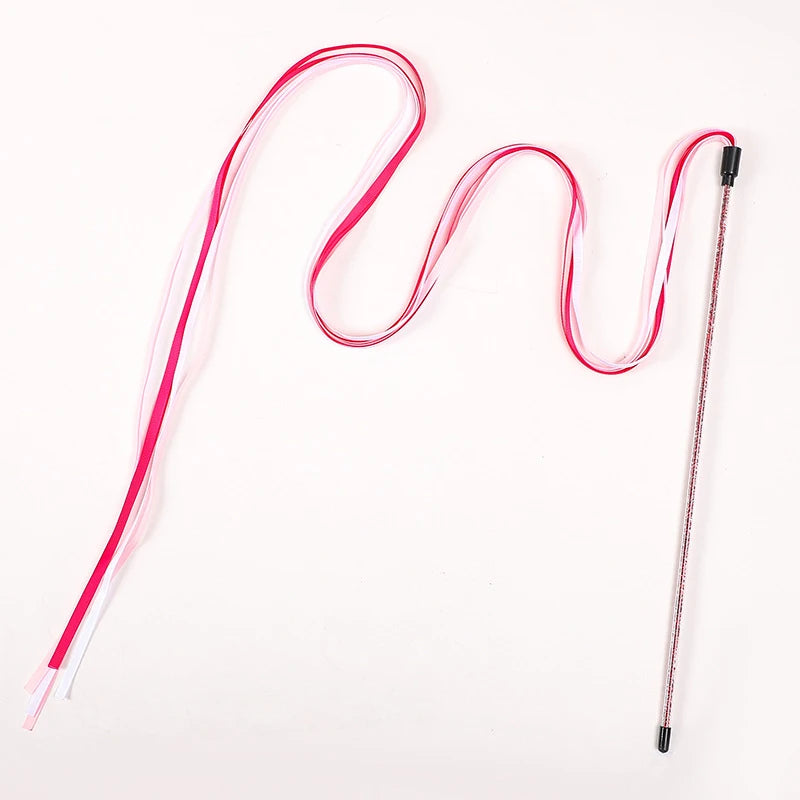 Satin Ribbon Cat Teaser Rod - Long Interactive Wand Toy for Kittens