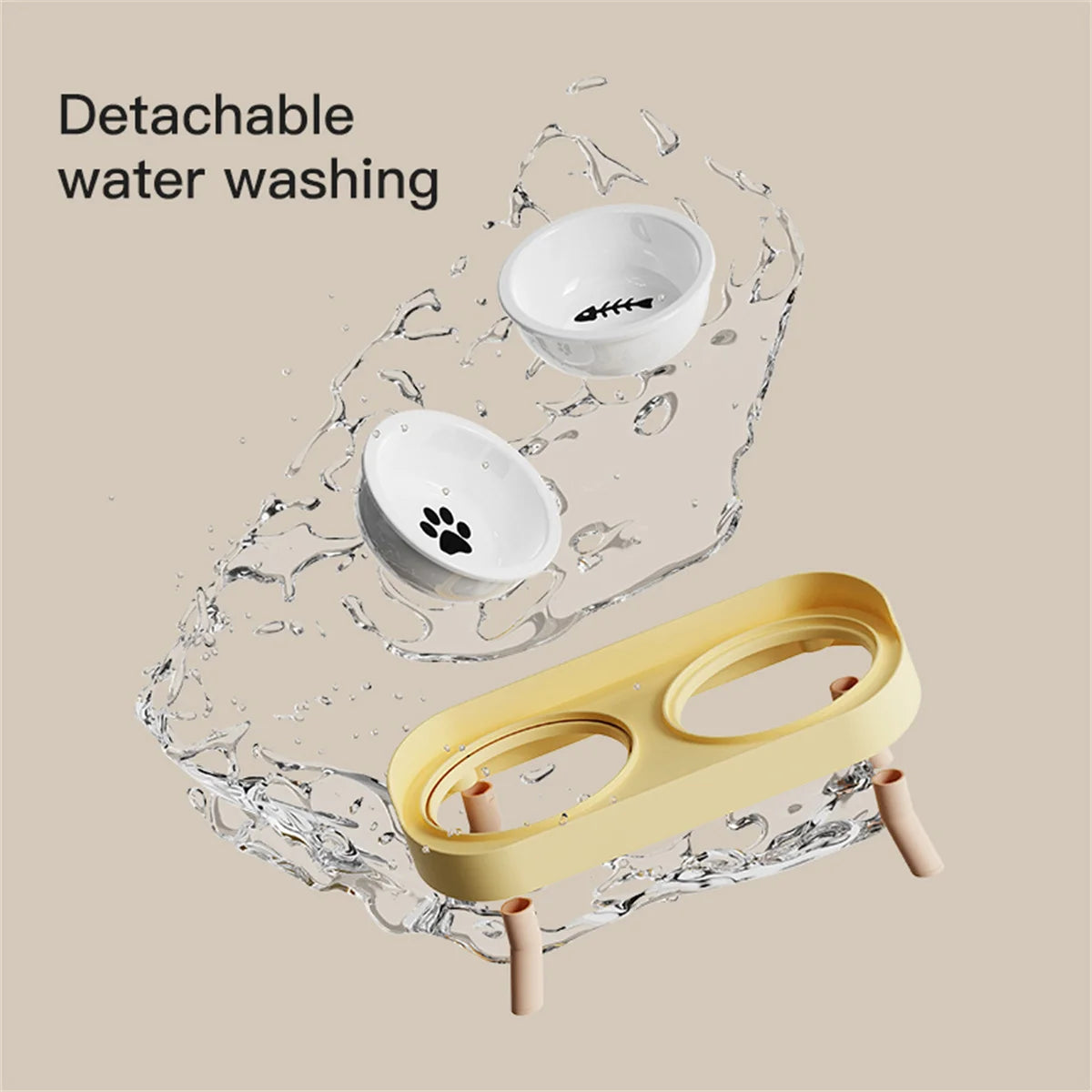 Adjustable Height Cat Double Bowl - Elevated Food and Water Feeder