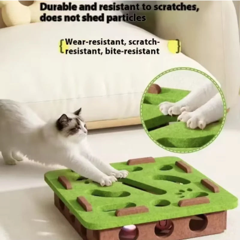 Cat Puzzle Maze Box - Felt Interactive Toy with Bell Balls