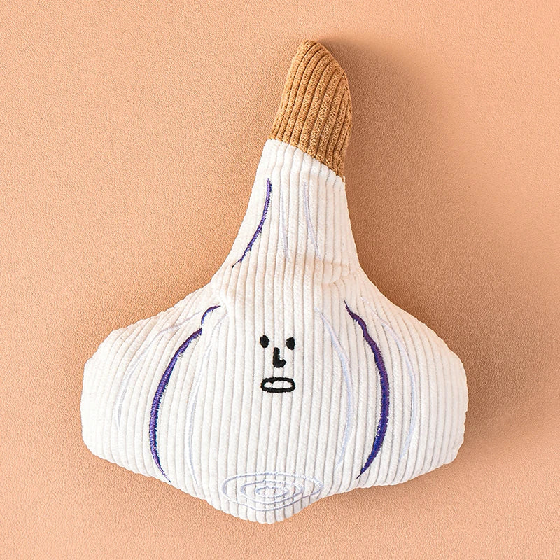 Vegetable Plush Dog Toys - Squeaky Mushroom, Onion and Garlic Set