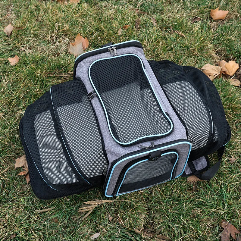 Expandable Pet Carrier Bag - Foldable Mesh Travel Tote for Cats