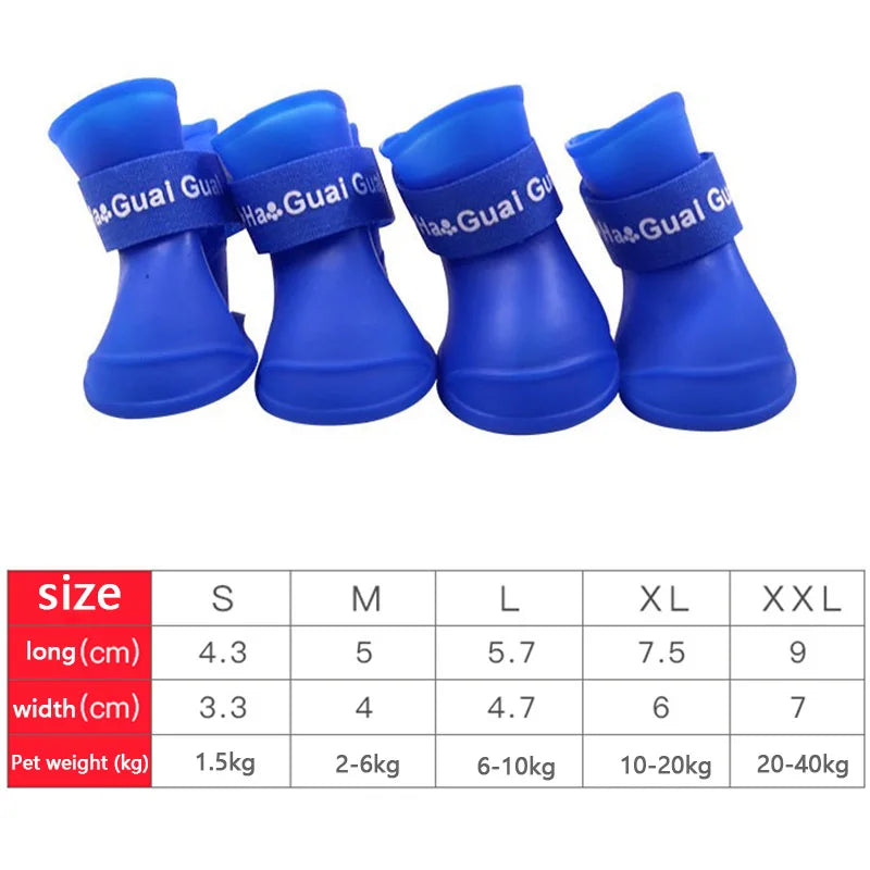 Waterproof Dog Rain Boots 4 Pack - Anti-Slip Rubber Ankle Shoes