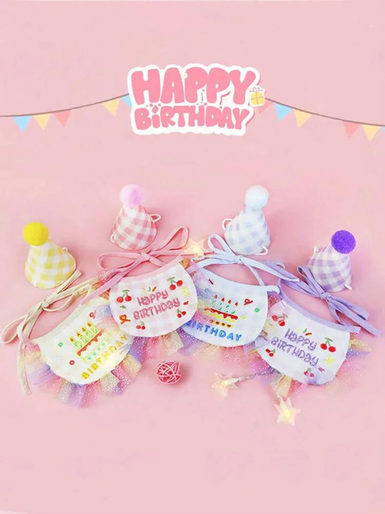 Pet Birthday Set - Party Hat and Bib Bandana for Dogs and Cats